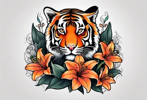puffin tiger lillies vertical calf tattoo tattoo idea