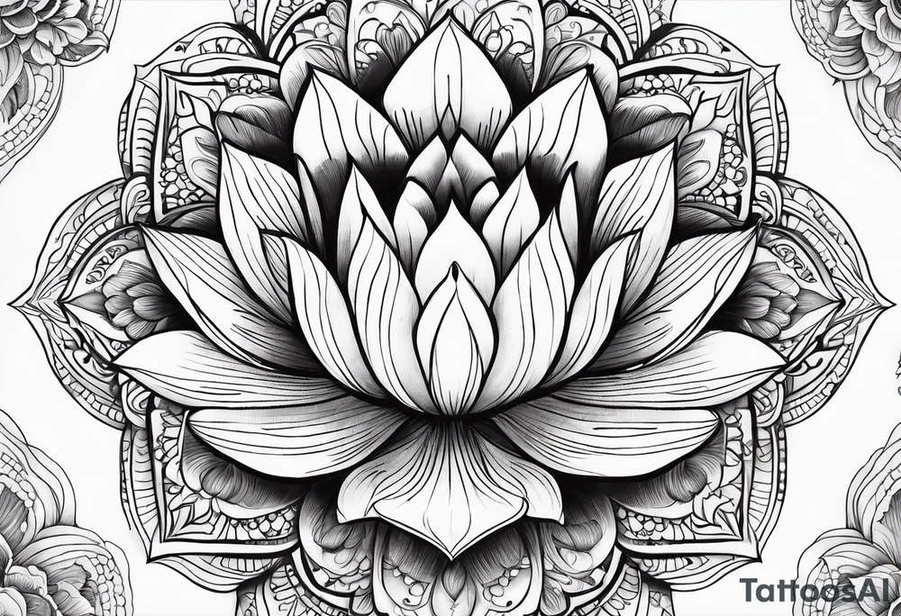 Lotus flower mandala with fine lines tattoo idea
