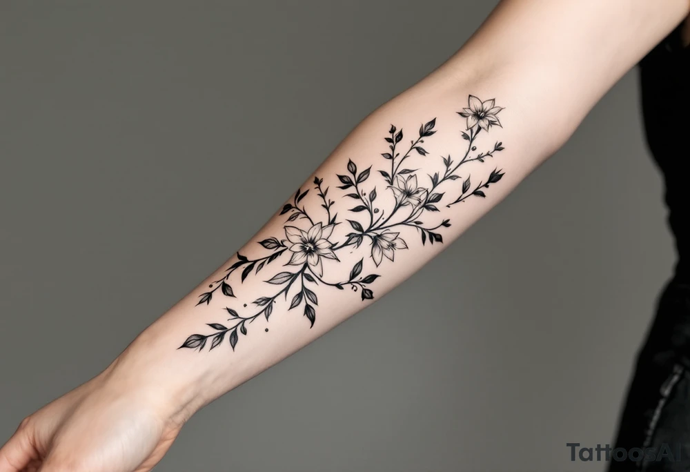 starting from a band mid-forearm, a sleeve of holly flowers and daffodils tattoo idea