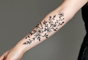 starting from a band mid-forearm, a sleeve of holly flowers and daffodils tattoo idea