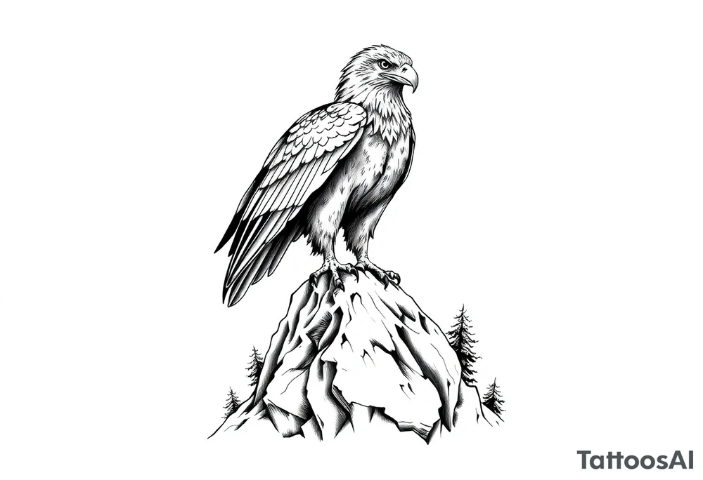 an eagle stands on arock.forest tattoo idea