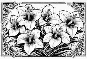 trillium flowers, sword fern, long style tattoo idea