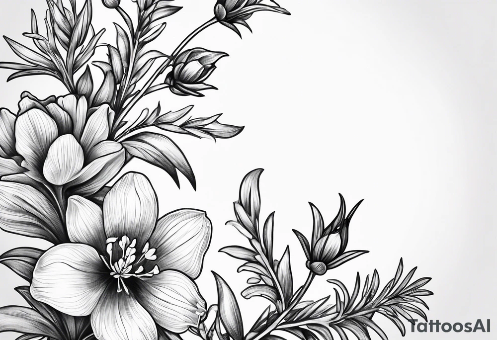 Curved Texas bluebonnet botanical corner tattoo idea