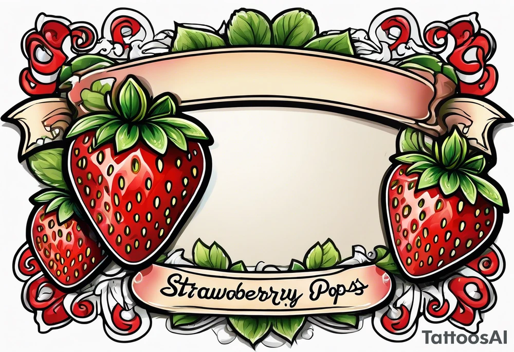 Single strawberry with a banner that reads “Pops” tattoo idea