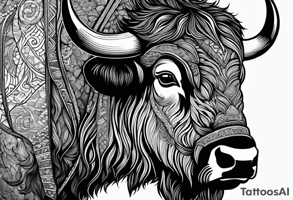 fine line bison doodle - white background, clean background, no skin tattoo idea