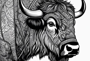 fine line bison doodle - white background, clean background, no skin tattoo idea