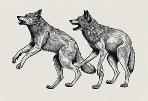 two black wolves dancing on their hind legs. they should be facing each other and obviously dancing. they should be very basic with not many details within their shapes. tattoo idea