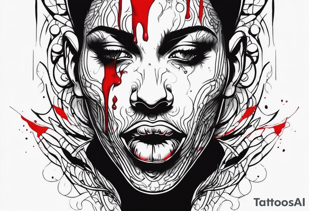 protruding tongue with blood streaks tattoo idea