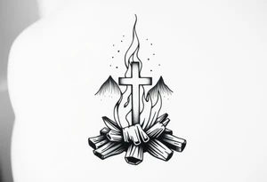 Campfire with cross hidden well in the flames include the great outdoors and night sky make sure cross doesn't look like it is on fire tattoo idea