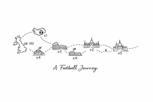 A football journey no crests stars each country on how many times ive played there
A fine-line world map or stylized route connecting Iceland ➔ Italy ➔ Spain ➔ Turkey ➔ Hungary ➔ France, with minimalist markers for each club.
Starting in uk 193 tattoo idea
