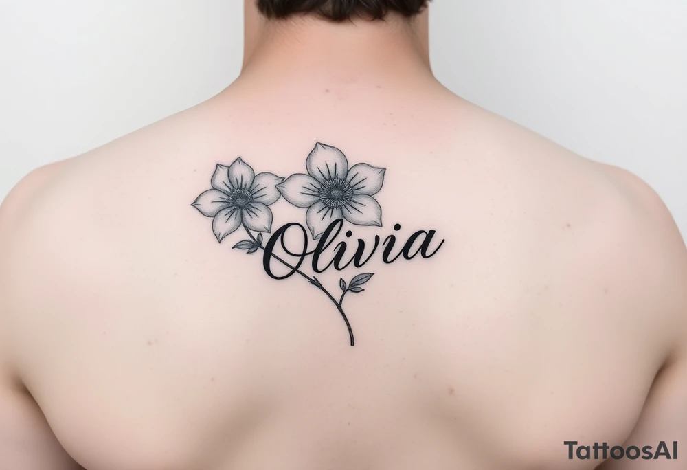 May birth flower with the name Olivia in script tattoo idea
