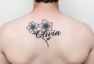 May birth flower with the name Olivia in script tattoo idea