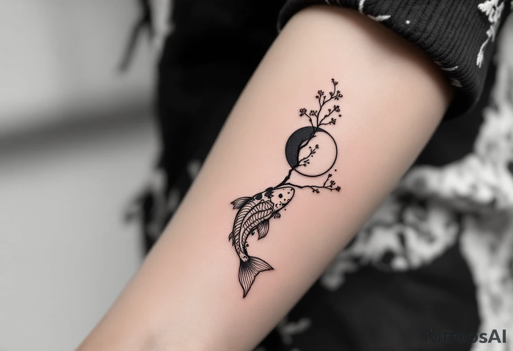 sakura tree, a moon, a koi fish tattoo idea