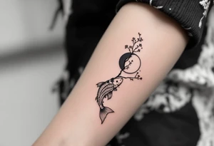 sakura tree, a moon, a koi fish tattoo idea