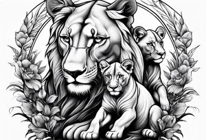Lioness on her hind legs
 protecting her two cubs tattoo idea