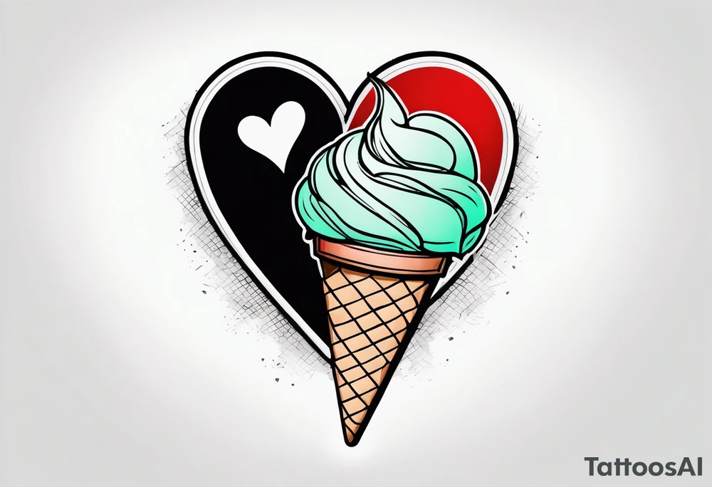 mint chocolate chip ice cream cone with small red heart on it somewhere. tattoo idea