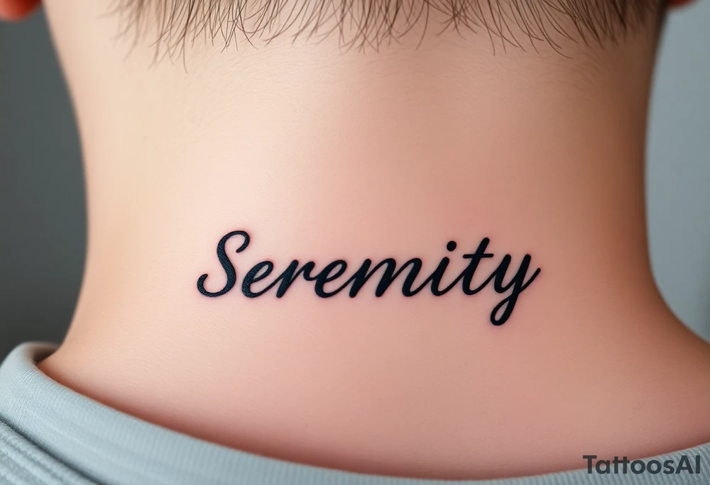 Serenity vertically on neck tattoo idea