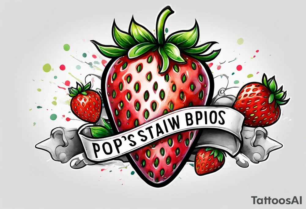 One strawberry wrapped in banner saying Pops tattoo idea