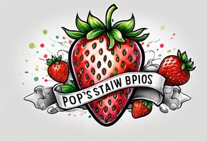 One strawberry wrapped in banner saying Pops tattoo idea