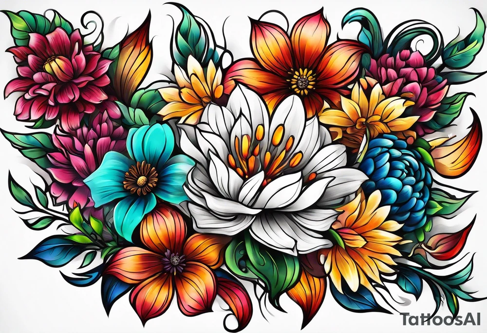 Colorful flower sleeve tattoo idea