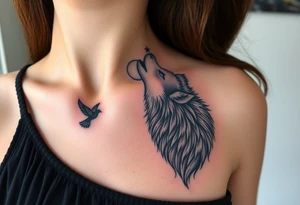 Wolf howling moon stars dove tattoo idea