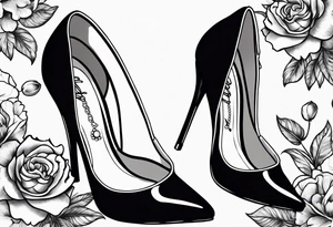 1950s pinup pumps with flowers, pearl necklaces, bows, and lace tattoo idea