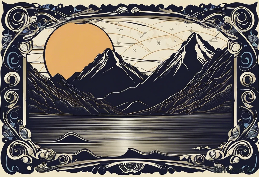 I am into hiking mountains, surfing, scuba diving, etc, and just traveling around to do cool adventures. If you have any ideas as an artist that would be awesome. These are the designs that really speak to me. I would definitely want to not fill the moon in the mountain one, and find a reference to the water and the sunset with the mountain. I also love the touch of the bird in the bottom. Im really looking for something that references exploring new places while traveling as much as possible and feeling free. tattoo idea