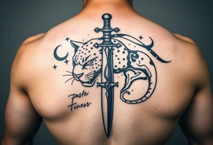 mystical panther around an ancient dagger with jeweled hilt tattoo idea