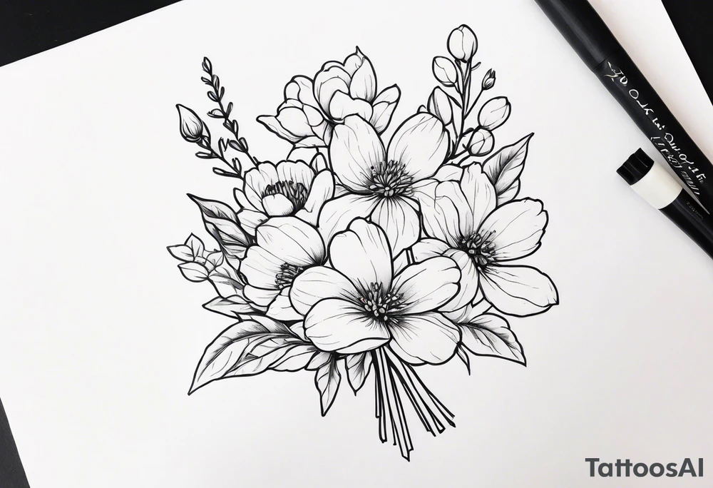 Small birth flower bouquet with no leaves tattoo idea