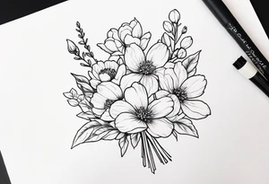 Small birth flower bouquet with no leaves tattoo idea