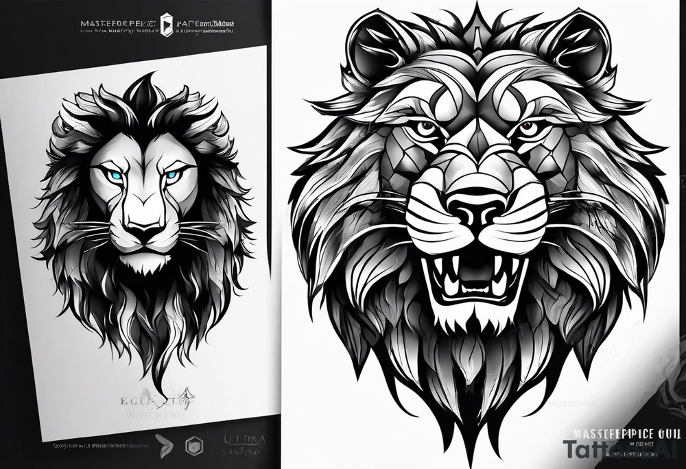 a eagle a lion and a wolf half face tattoo idea