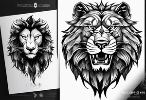 a eagle a lion and a wolf half face tattoo idea