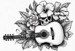 skeleton playing guitar. Hibiscus flower tattoo idea