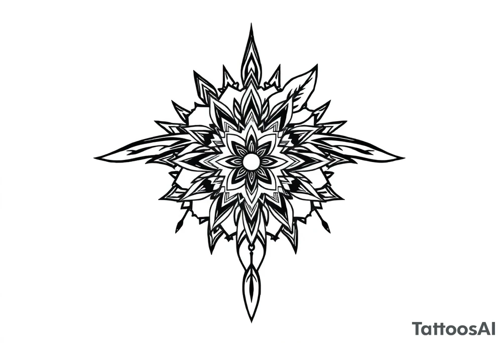 spiritual feather indian mandala shaman tattoo idea