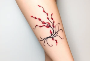 Elegant tattoo design featuring red sea plume seaweed, graceful flowing tendrils, watercolor style with red accents, wrapping around calf, organic movement, marine botanical art” tattoo idea