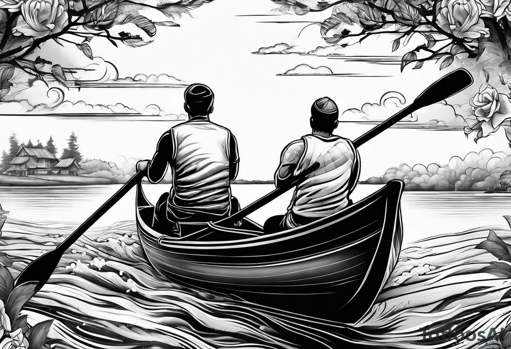 two people rowing tattoo idea
