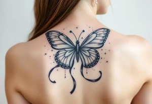 ethereal butterfly with flowing silk ribbons in moonlight tattoo idea