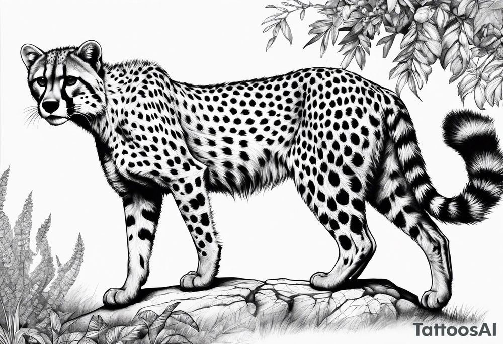 full body cheetah and also raccoon climbing on cheetah tattoo idea