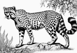 full body cheetah and also raccoon climbing on cheetah tattoo idea