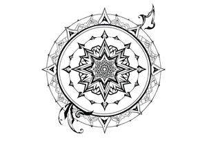 long shaman style mytical bold line with rhyme tattoo idea