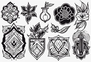 A American traditional tattoo flash with 4 different traditional tattoo designs made in a modern Blackwork style tattoo idea
