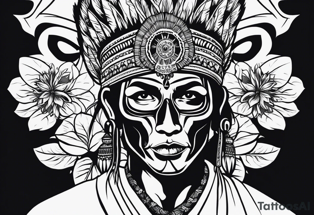 an Indian with a skull instead of a face so that he could be seen whole tattoo idea
