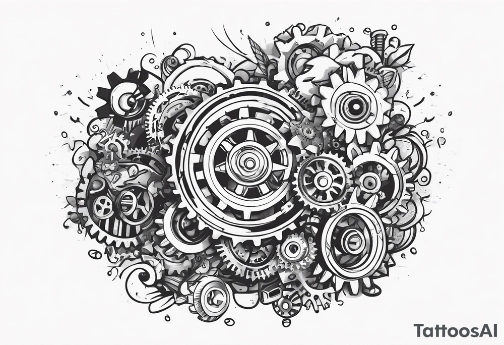 Nuts and bolts and gears and cogs on thigh tattoo idea