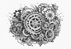 Nuts and bolts and gears and cogs on thigh tattoo idea