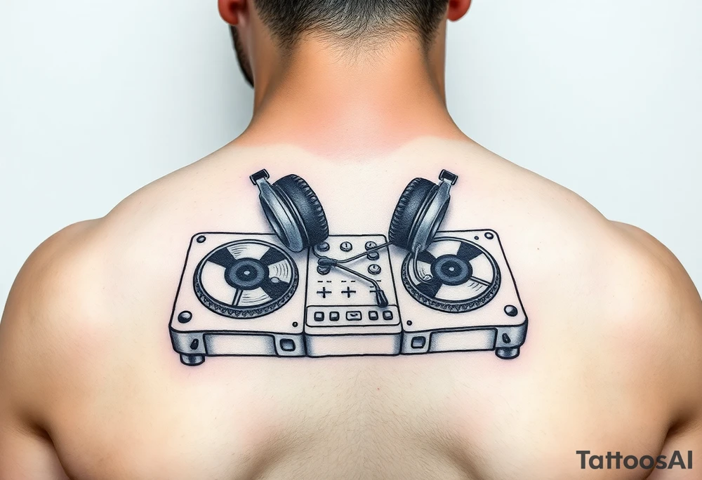 DJ turntables and headphones tattoo idea