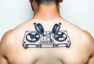 DJ turntables and headphones tattoo idea
