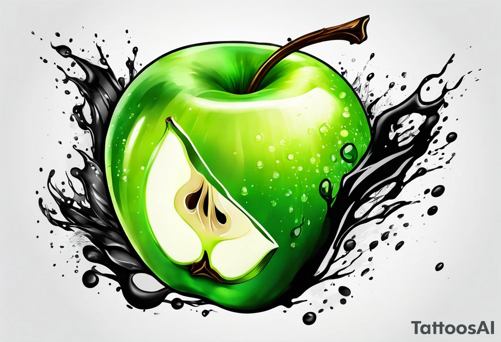 Dripping ink green apple tattoo idea