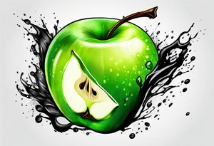 Dripping ink green apple tattoo idea