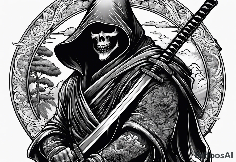 katana with grim reaper tattoo idea