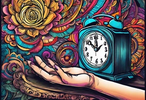 Close up of a hand about to turn off their digital alarm clock. The time on the clock says 5:3666. tattoo idea